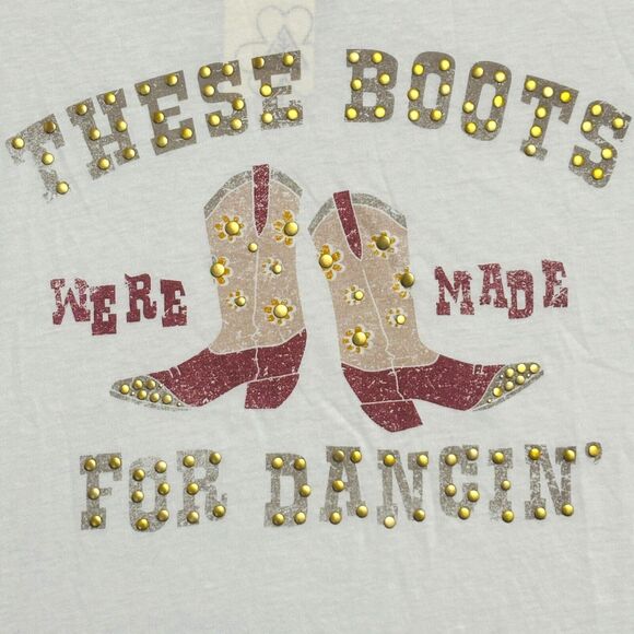 Clover & Pine 'These Boots Are Made For Dancin' T-Shirt Wms Sz XL Ivory Studded - Picture 3 of 5